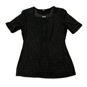 Lulu Lemon Black Floral Square Neck Active Fitted Short Sleeve Tee